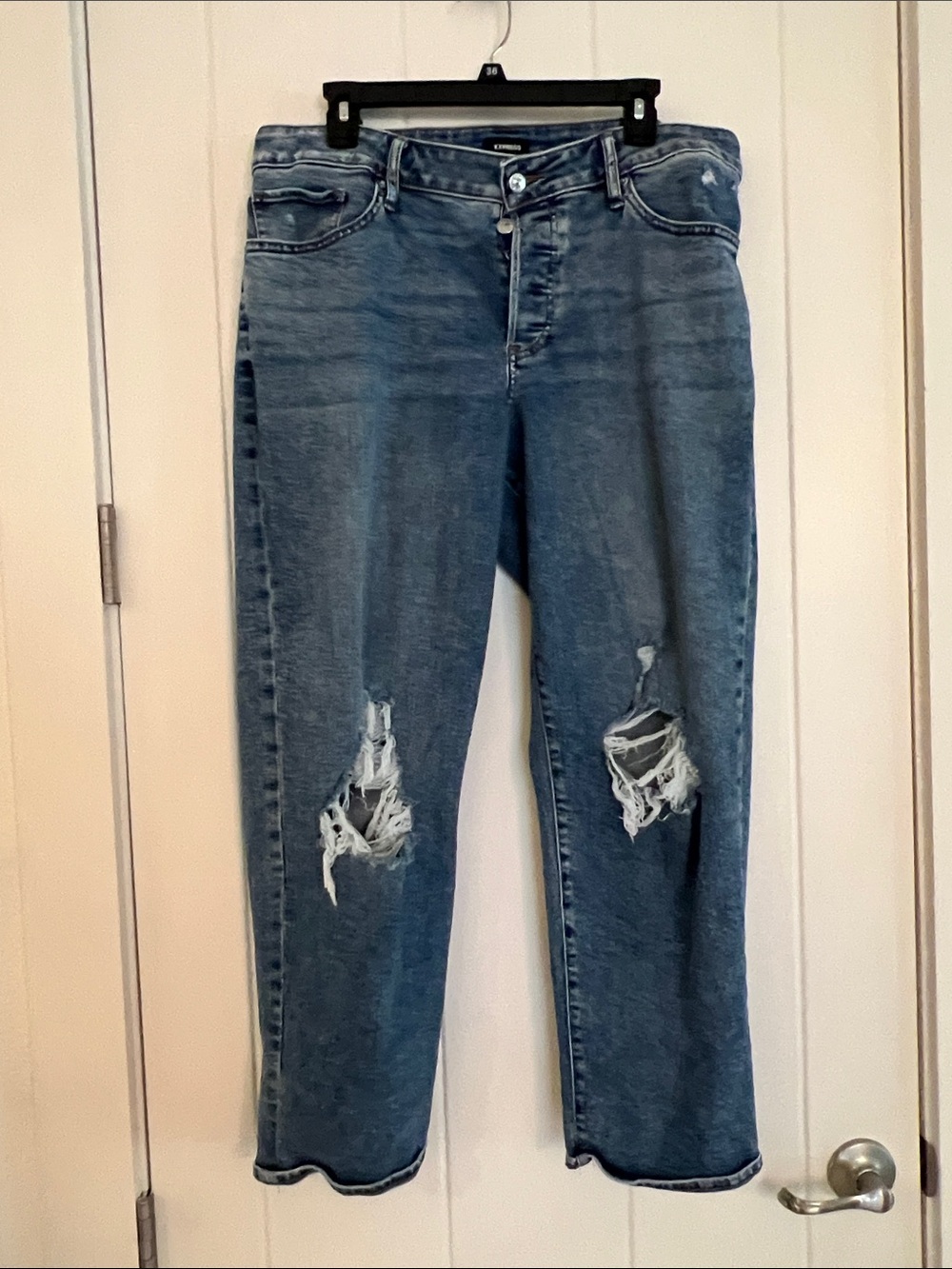 Express Women's Light Blue Distressed Boyfriend Jeans